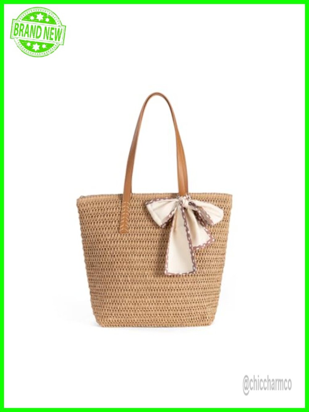 Handwoven Straw Beach Tote Bag with Zipper Pocket Lightweight Summer Purse